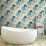 Retro Tropical Leaves Green Peel & Stick Wallpaper with Retro Botanical Leaf Pattern - RoomMates RMK11846WP