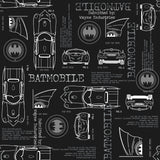 Batmobile Blueprint Grey Peel & Stick Wallpaper with Batman Blueprint Novelty Design - York RMK11849RL