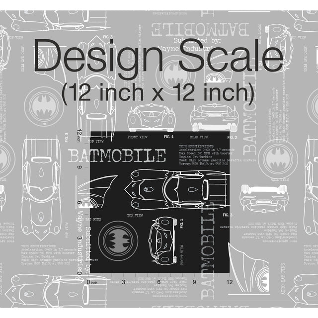 Batmobile Blueprint Grey Peel & Stick Wallpaper with Batman Blueprint Novelty Design - York RMK11849RL
