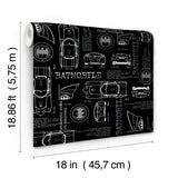 Batmobile Blueprint Grey Peel & Stick Wallpaper with Batman Blueprint Novelty Design - York RMK11849RL