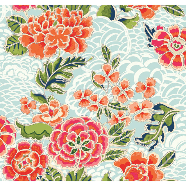 Zen Garden Blue Peel & Stick Wallpaper with Floral Pattern, Modern Style - York RMK11854RL