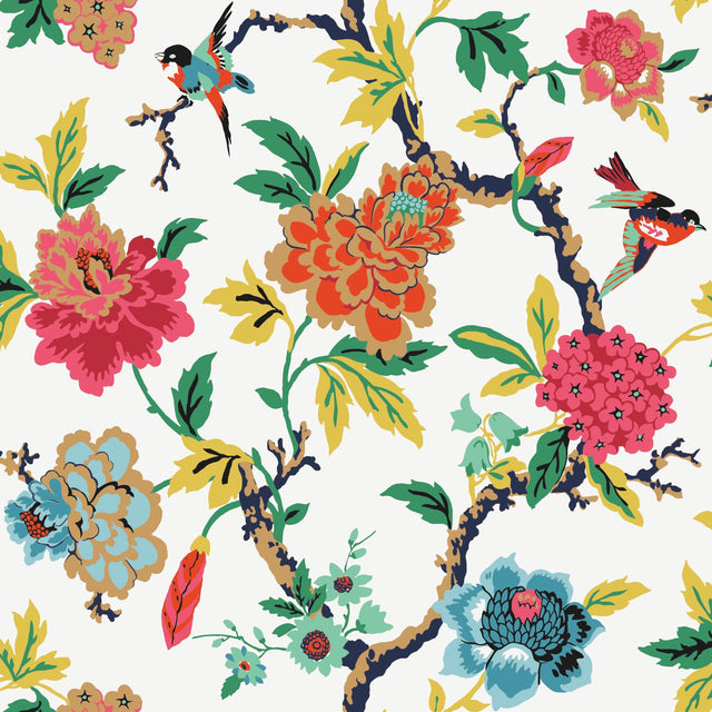 Candid Moments Red Peel & Stick Wallpaper with Botanical Birds Floral - York RMK11861RL