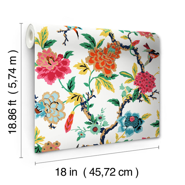 Candid Moments Red Peel & Stick Wallpaper with Botanical Birds Floral - York RMK11861RL