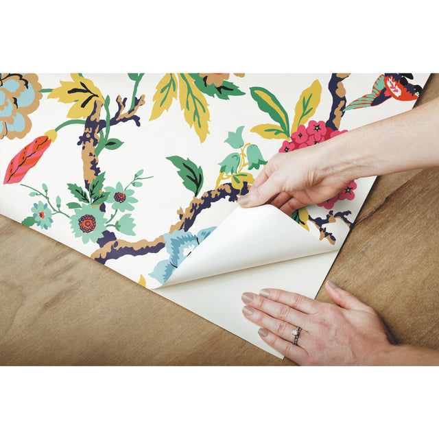 Candid Moments Red Peel & Stick Wallpaper with Botanical Birds Floral - York RMK11861RL