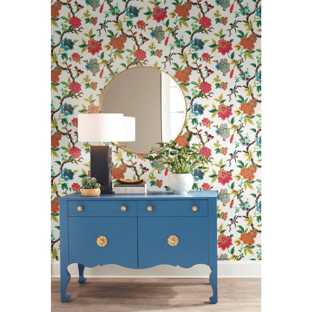 Candid Moments Red Peel & Stick Wallpaper with Botanical Birds Floral - York RMK11861RL