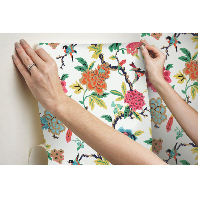 Candid Moments Red Peel & Stick Wallpaper with Botanical Birds Floral - York RMK11861RL