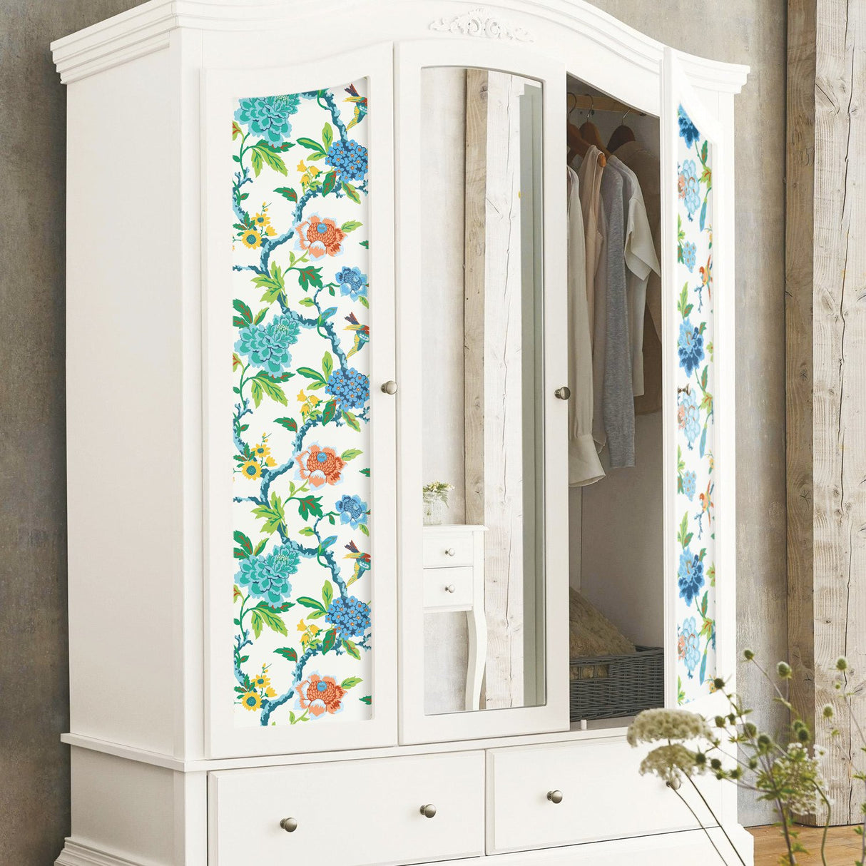 Candid Moments Blue Peel & Stick Wallpaper with Botanical Bird Floral Pattern, Traditional Style - York RMK11862RL