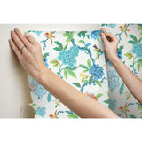 Candid Moments Blue Peel & Stick Wallpaper with Botanical Bird Floral Pattern, Traditional Style - York RMK11862RL