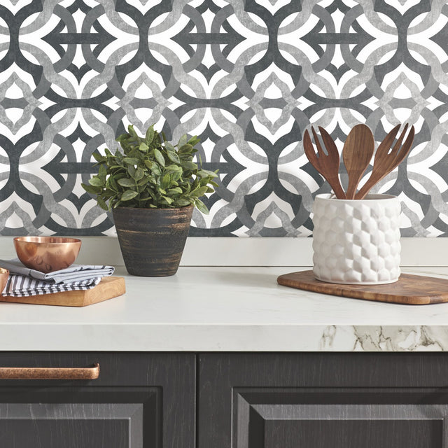 Tipton Grey Geometric Abstract Peel & Stick Wallpaper - Waverly/RoomMates RMK11867RL