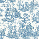 Country Life Toile Blue Peel & Stick Wallpaper with Country Toile Pattern - York RMK11868WP