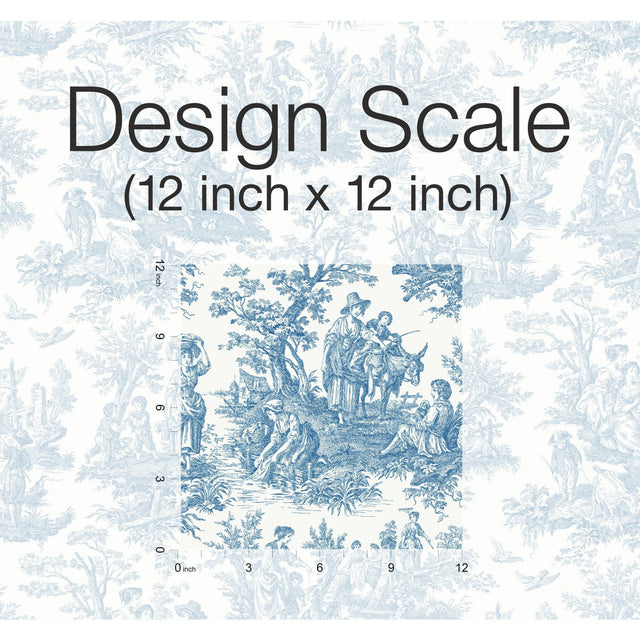 Country Life Toile Blue Peel & Stick Wallpaper with Country Toile Pattern - York RMK11868WP