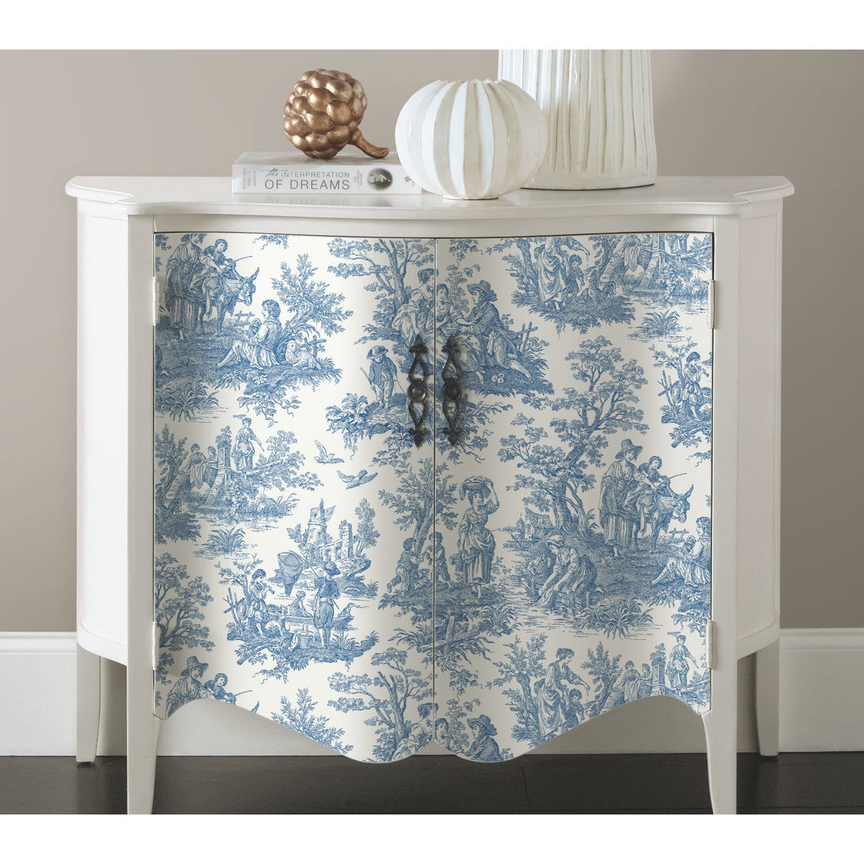 Country Life Toile Blue Peel & Stick Wallpaper with Country Toile Pattern - York RMK11868WP