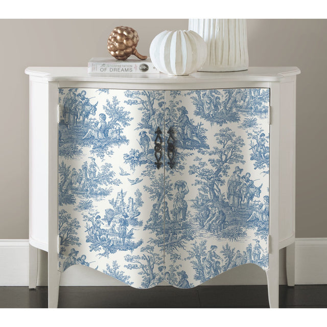 Country Life Toile Blue Peel & Stick Wallpaper with Country Toile Pattern - York RMK11868WP