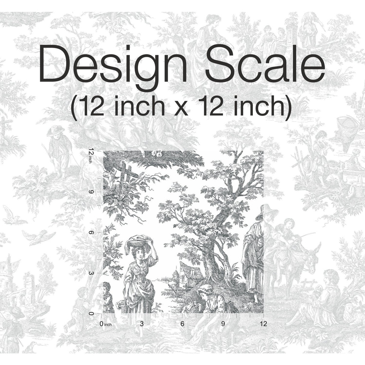 Country Life Toile Grey Peel & Stick Wallpaper with Classic Country Toile Pattern - York RMK11869WP