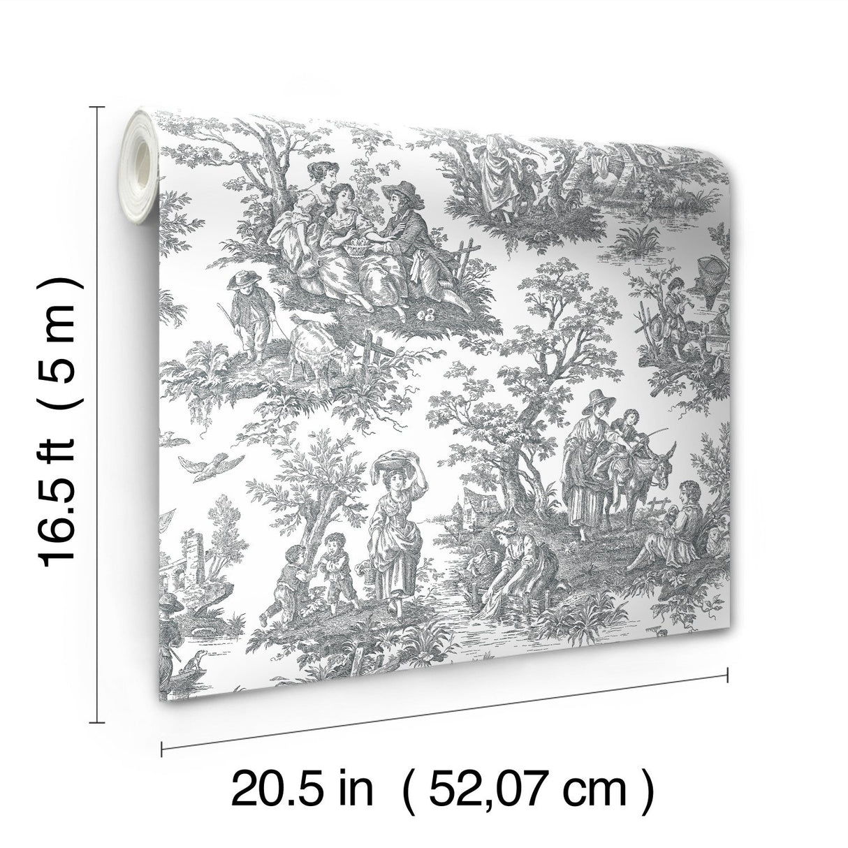 Country Life Toile Grey Peel & Stick Wallpaper with Classic Country Toile Pattern - York RMK11869WP
