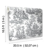 Country Life Toile Grey Peel & Stick Wallpaper with Classic Country Toile Pattern - York RMK11869WP