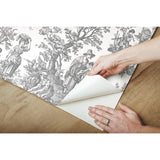Country Life Toile Grey Peel & Stick Wallpaper with Classic Country Toile Pattern - York RMK11869WP