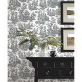 Country Life Toile Grey Peel & Stick Wallpaper with Classic Country Toile Pattern - York RMK11869WP