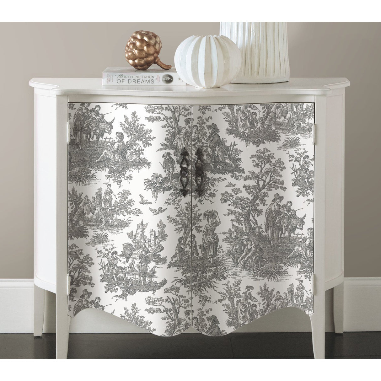 Country Life Toile Grey Peel & Stick Wallpaper with Classic Country Toile Pattern - York RMK11869WP