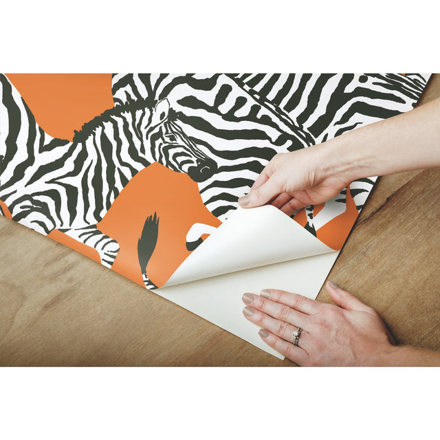 Herd Together Orange Peel & Stick Wallpaper with Novelty Zebra Pattern, Traditional Style - York RMK11875RL