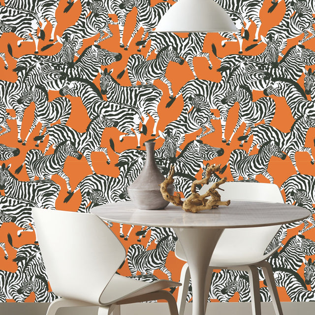 Herd Together Orange Peel & Stick Wallpaper with Novelty Zebra Pattern, Traditional Style - York RMK11875RL