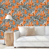 Herd Together Orange Peel & Stick Wallpaper with Novelty Zebra Pattern, Traditional Style - York RMK11875RL