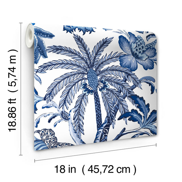 Exotic Curiosity Blue Peel & Stick Wallpaper with Botanical Floral Pattern, Modern Style - York RMK11881RL