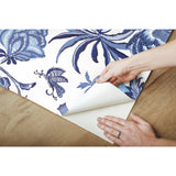 Exotic Curiosity Blue Peel & Stick Wallpaper with Botanical Floral Pattern, Modern Style - York RMK11881RL