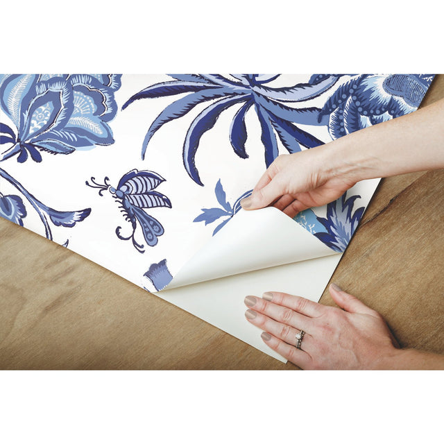 Exotic Curiosity Blue Peel & Stick Wallpaper with Botanical Floral Pattern, Modern Style - York RMK11881RL