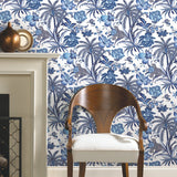 Exotic Curiosity Blue Peel & Stick Wallpaper with Botanical Floral Pattern, Modern Style - York RMK11881RL
