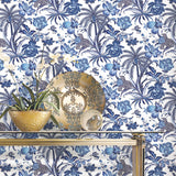 Exotic Curiosity Blue Peel & Stick Wallpaper with Botanical Floral Pattern, Modern Style - York RMK11881RL