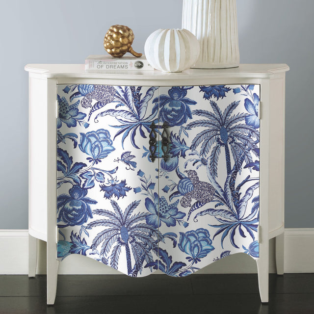 Exotic Curiosity Blue Peel & Stick Wallpaper with Botanical Floral Pattern, Modern Style - York RMK11881RL