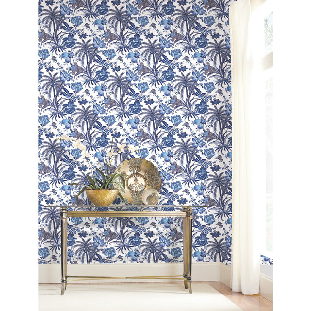 Exotic Curiosity Blue Peel & Stick Wallpaper with Botanical Floral Pattern, Modern Style - York RMK11881RL