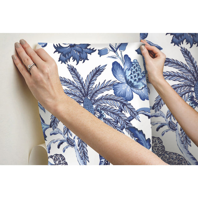 Exotic Curiosity Blue Peel & Stick Wallpaper with Botanical Floral Pattern, Modern Style - York RMK11881RL