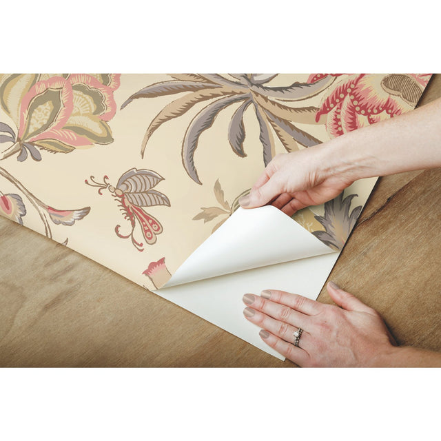Exotic Curiosity Taupe Peel & Stick Wallpaper with Botanical Floral Motif - York RMK11882RL