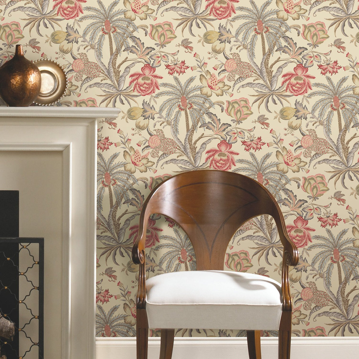 Exotic Curiosity Taupe Peel & Stick Wallpaper with Botanical Floral Motif - York RMK11882RL