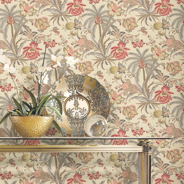 Exotic Curiosity Taupe Peel & Stick Wallpaper with Botanical Floral Motif - York RMK11882RL