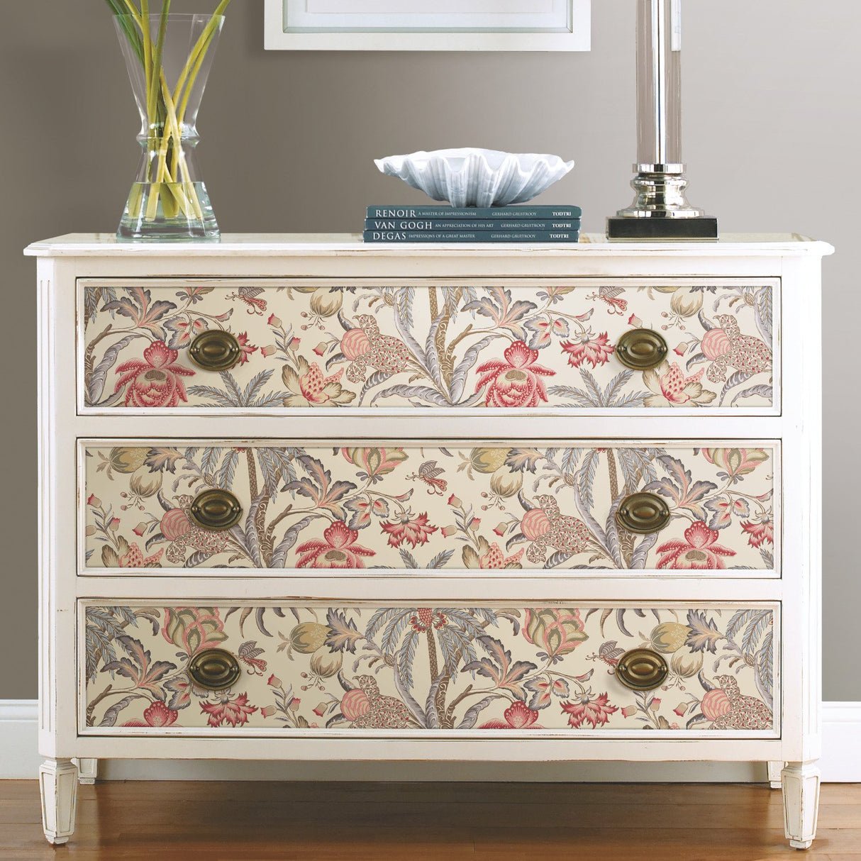 Exotic Curiosity Taupe Peel & Stick Wallpaper with Botanical Floral Motif - York RMK11882RL