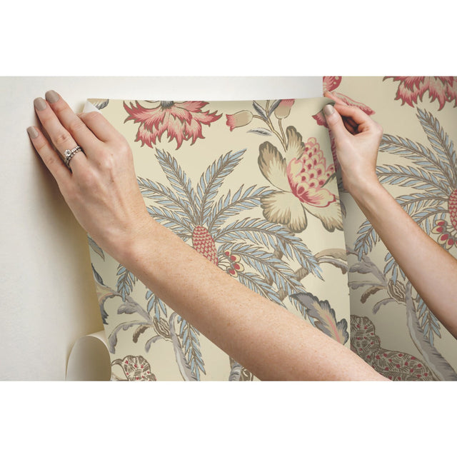 Exotic Curiosity Taupe Peel & Stick Wallpaper with Botanical Floral Motif - York RMK11882RL