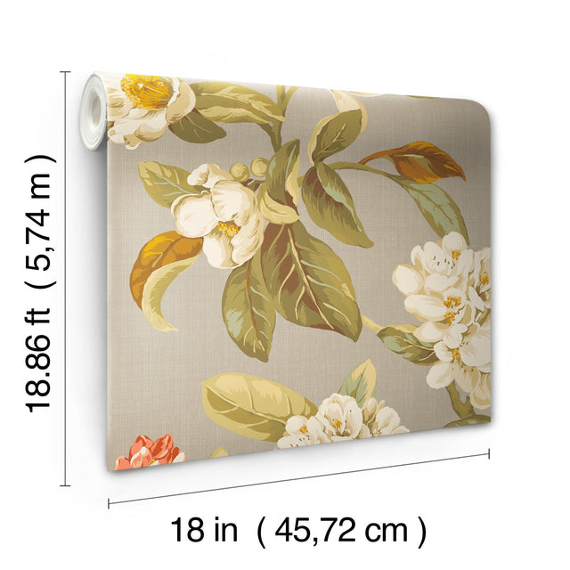 Live Artfully Taupe Peel & Stick Wallpaper with Floral Botanical Pattern - York RMK11883RL