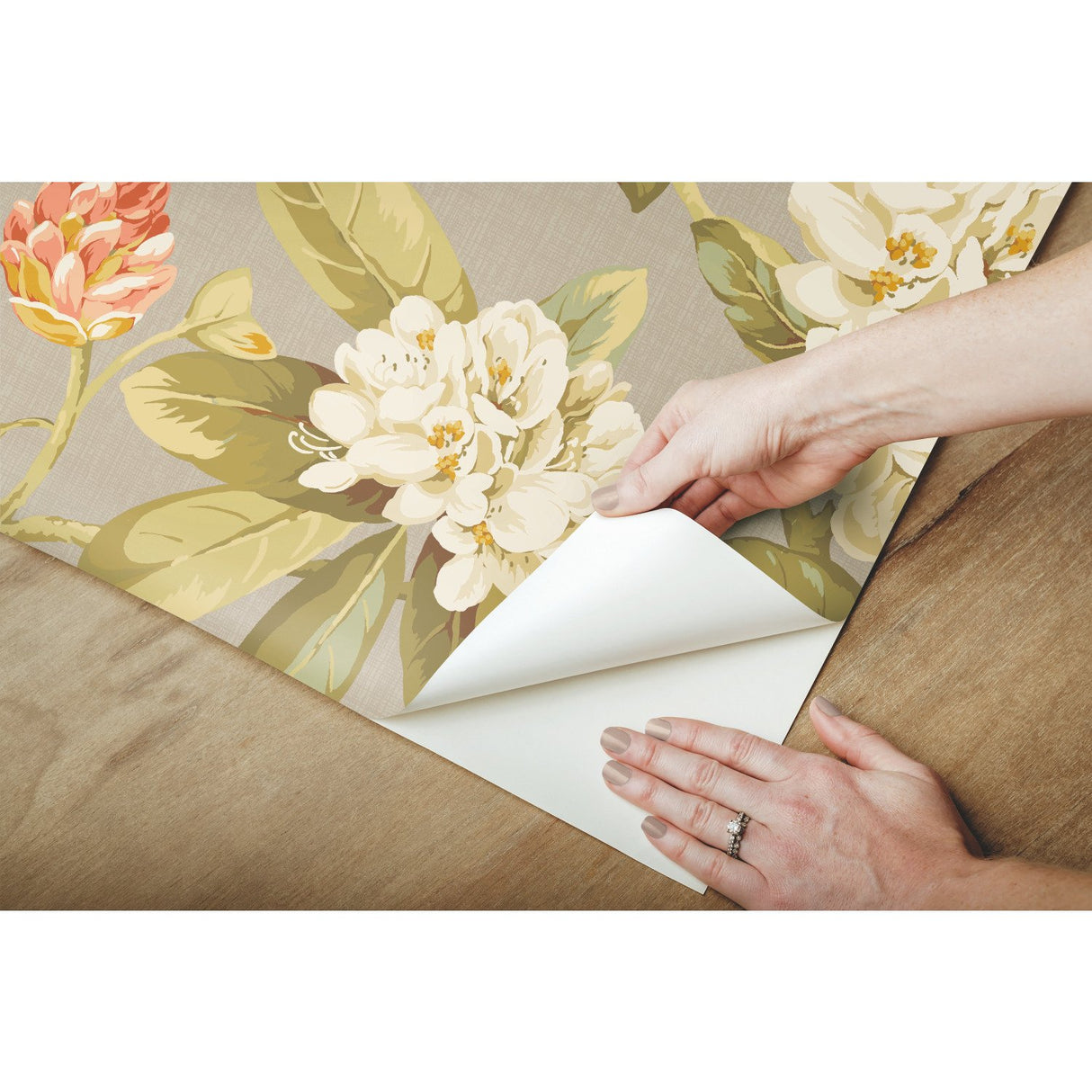 Live Artfully Taupe Peel & Stick Wallpaper with Floral Botanical Pattern - York RMK11883RL