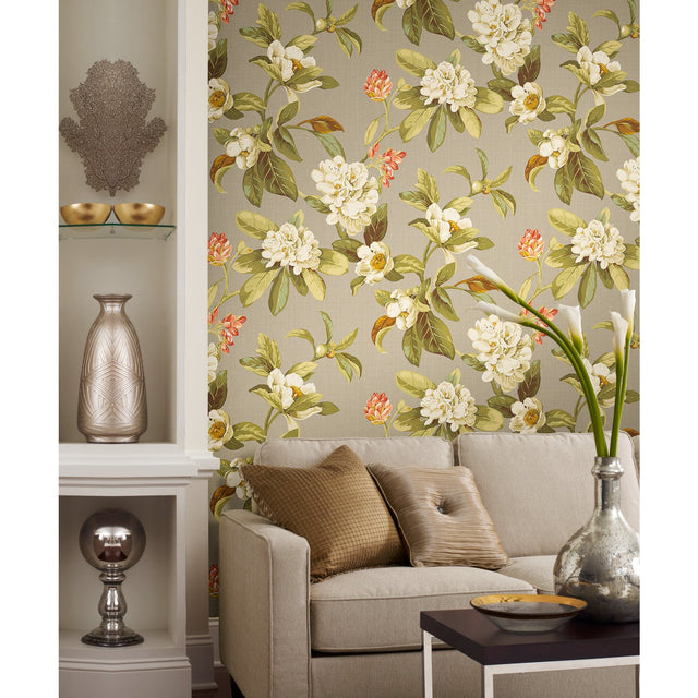 Live Artfully Taupe Peel & Stick Wallpaper with Floral Botanical Pattern - York RMK11883RL