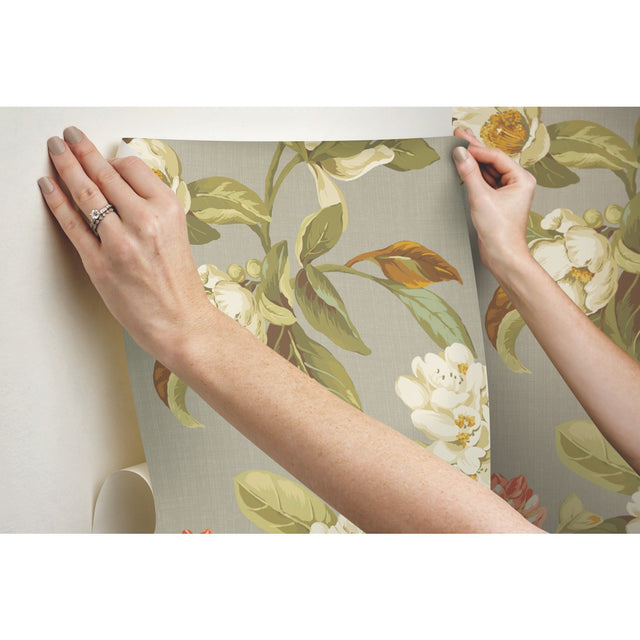 Live Artfully Taupe Peel & Stick Wallpaper with Floral Botanical Pattern - York RMK11883RL