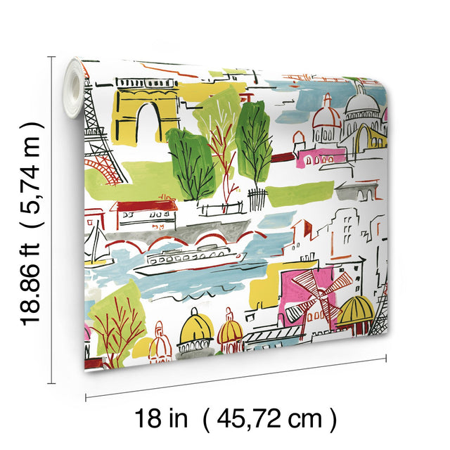Arrondissement Green Peel & Stick Wallpaper with Paris Map Motif - York RMK11888RL