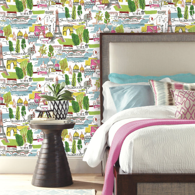 Arrondissement Green Peel & Stick Wallpaper with Paris Map Motif - York RMK11888RL