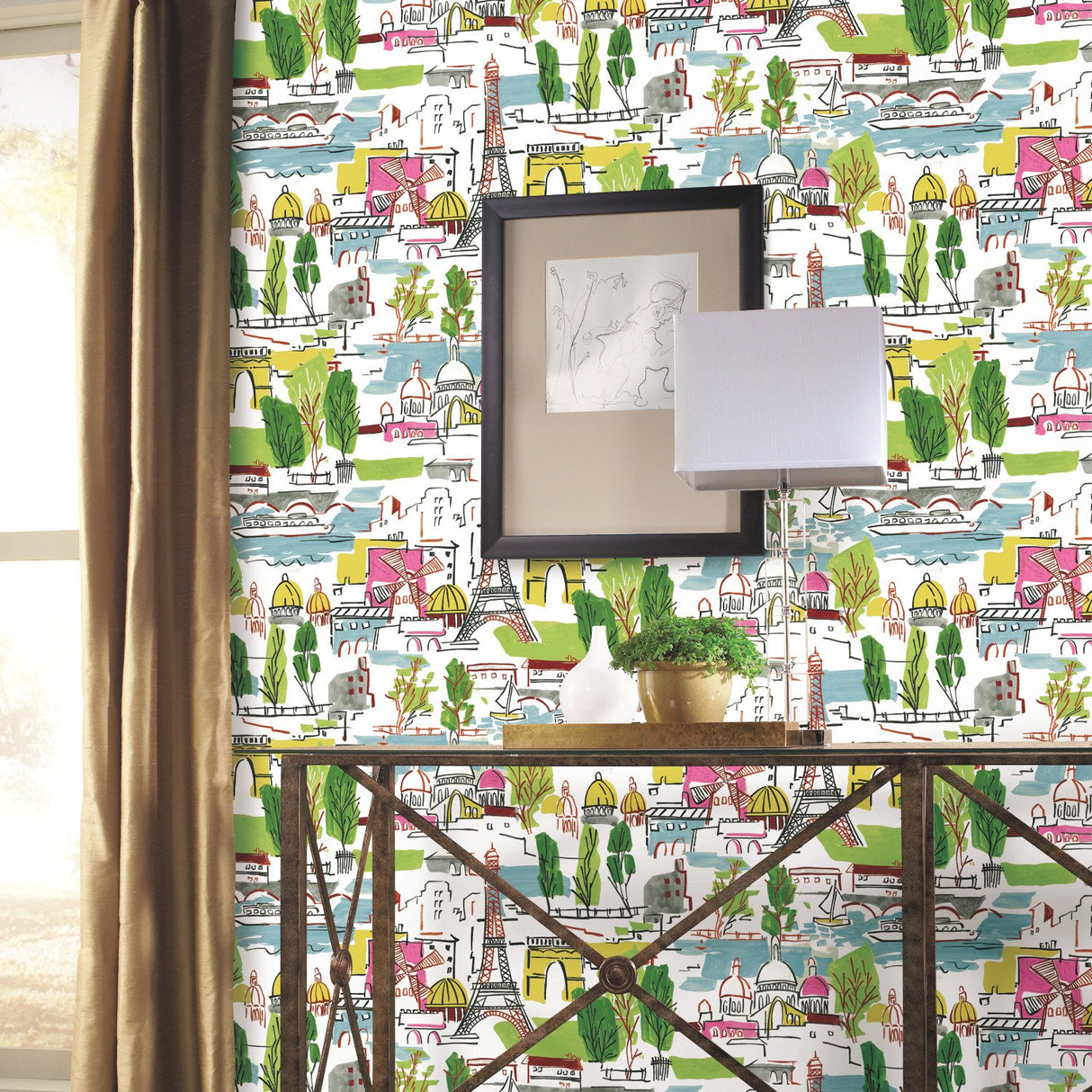 Arrondissement Green Peel & Stick Wallpaper with Paris Map Motif - York RMK11888RL