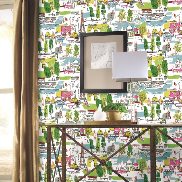 Arrondissement Green Peel & Stick Wallpaper with Paris Map Motif - York RMK11888RL