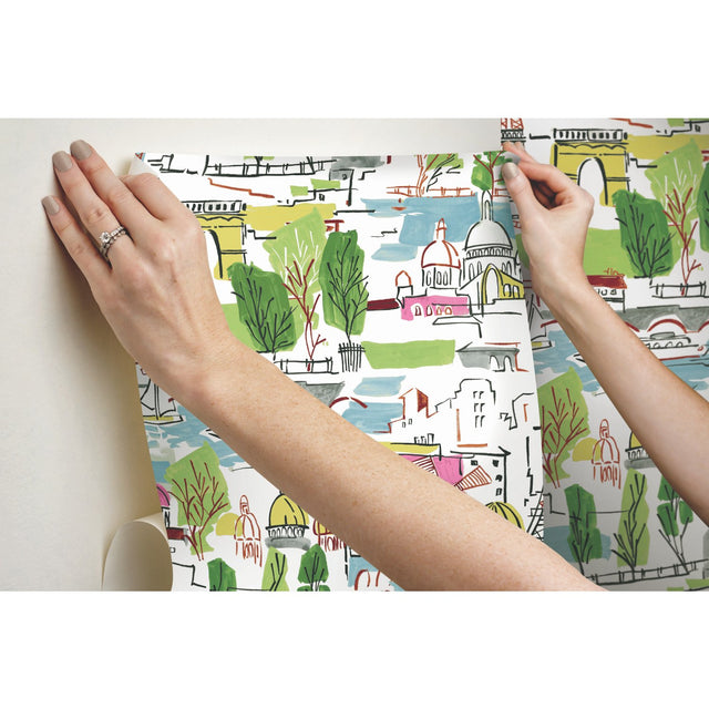 Arrondissement Green Peel & Stick Wallpaper with Paris Map Motif - York RMK11888RL