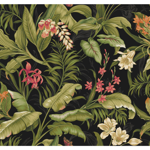Wailea Coast Green Peel & Stick Wallpaper with Botanical Floral Pattern, Modern Style - York RMK11894RL