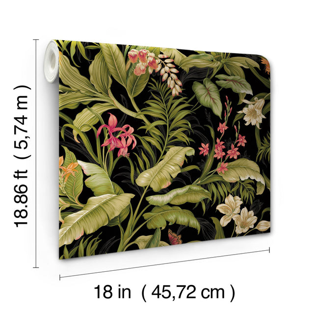 Wailea Coast Green Peel & Stick Wallpaper with Botanical Floral Pattern, Modern Style - York RMK11894RL